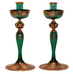 Pair of Glass Murano Salviati Candlesticks