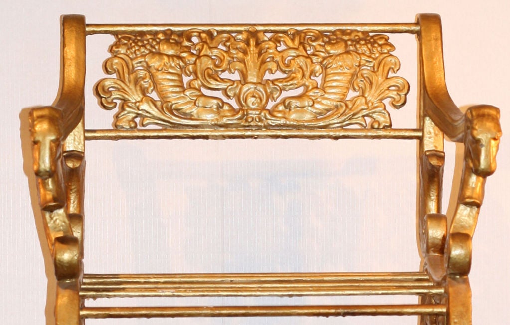 Pair of Heavy Cast Iron Gold Painted Garden Arm Chairs