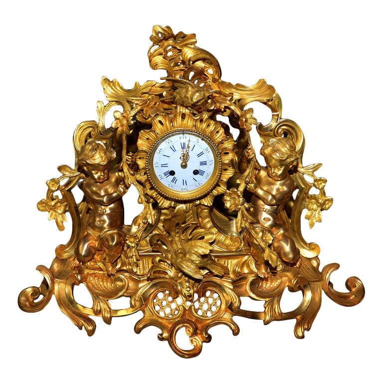 Gorgeous Gilded Bronze Mantel Clock For Sale