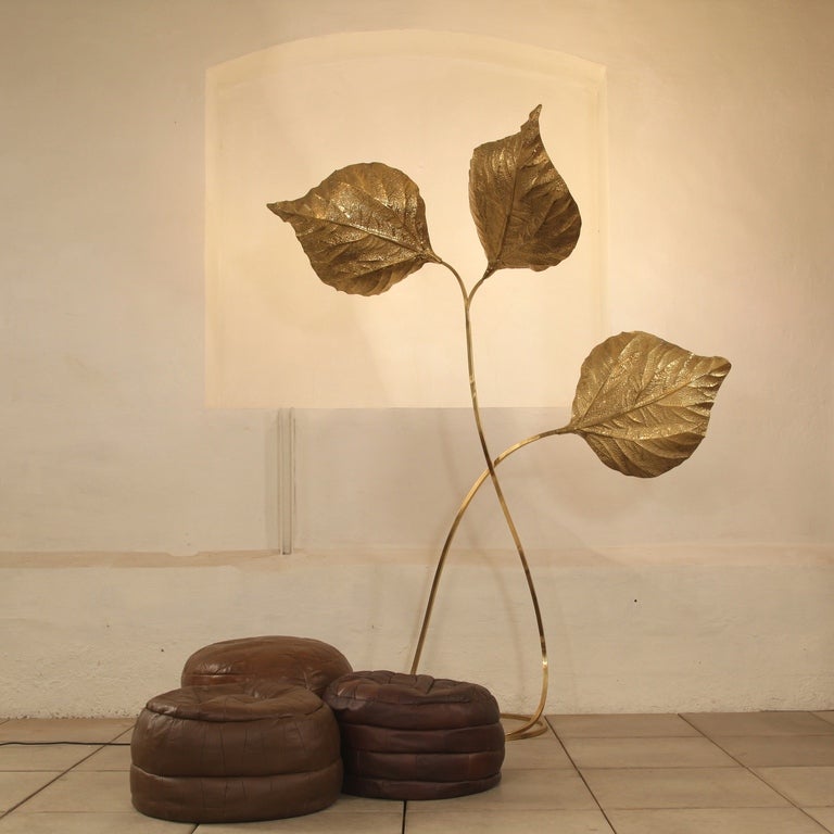 XL Brass Leaf Motif Lamp by Carlo Giorgi model'Rabarbaro'