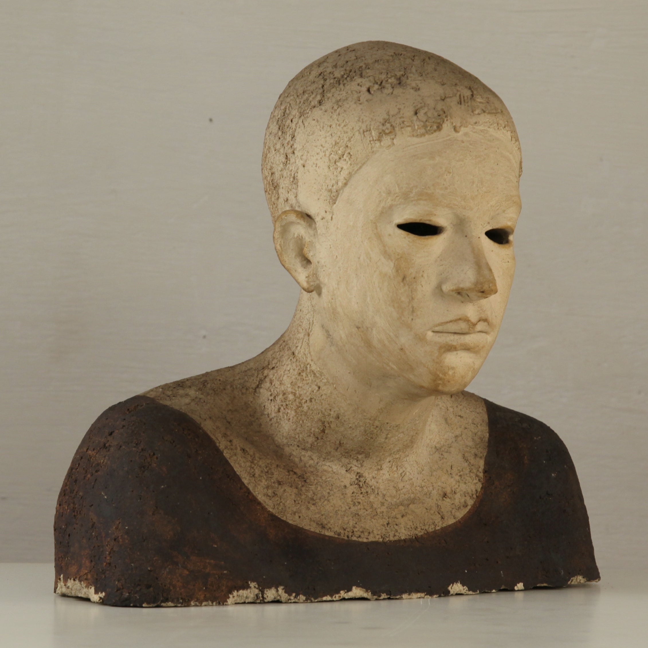 1980
s Erica Chaffart clay sculpture 
hollow eyes
