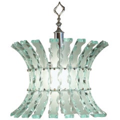 Impressive Italian Chandelier  In Molded Frosted Glass