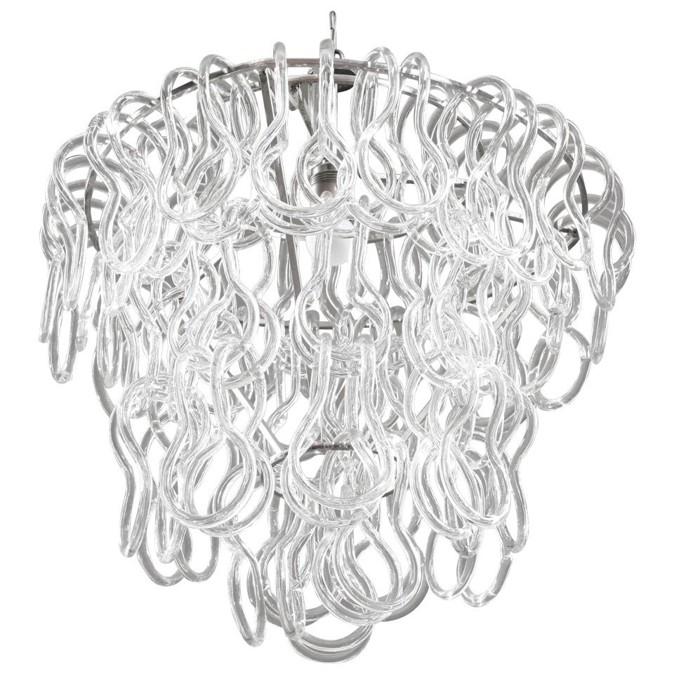 Fab. Chandelier With 3 Layers Of Interlocking Glasses By Mangiarotti