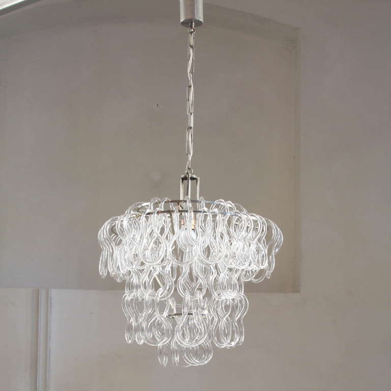 Fab. Chandelier With 3 Layers Of Interlocking Glasses By Mangiarotti 1