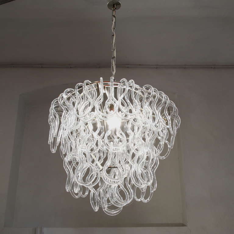 Fab. Chandelier With 3 Layers Of Interlocking Glasses By Mangiarotti In Excellent Condition In Antwerp, BE