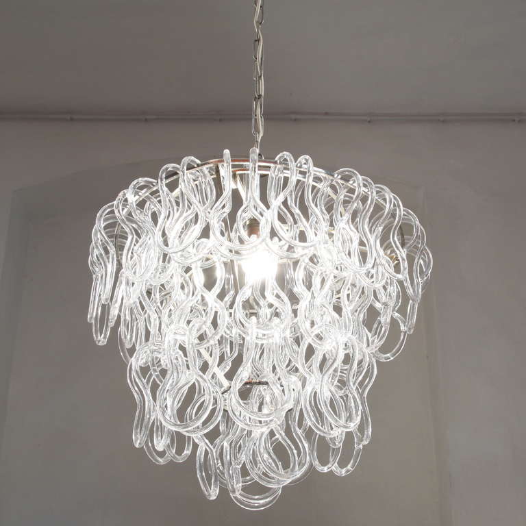 Late 20th Century Fab. Chandelier With 3 Layers Of Interlocking Glasses By Mangiarotti