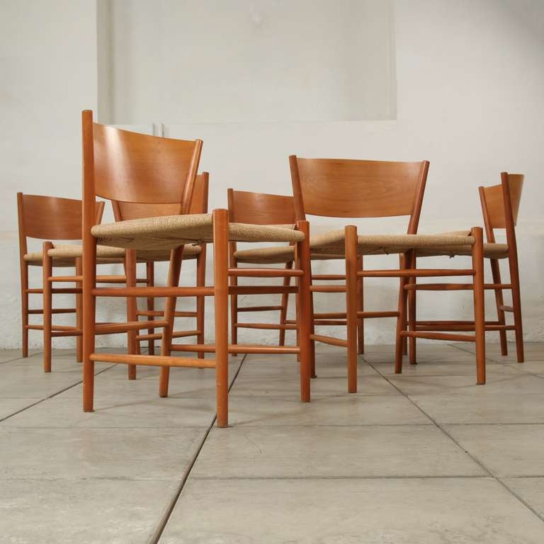 Danish Vintage Tom Stepp Set of 6 Fruitwood 'Jive' Dining Chairs