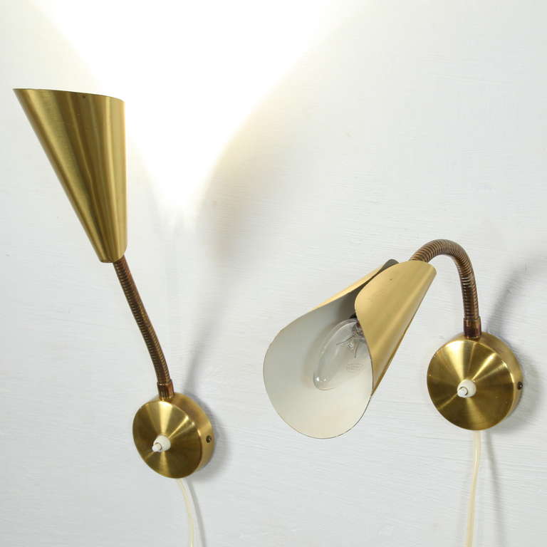 Set Of Brass Mid Century Scandinavian Wall Lamps 1