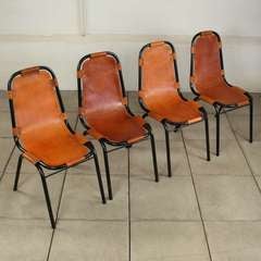 Rare set of  Charlotte Perriand “Les Arc”  Chairs black metal frame