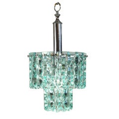 High End Italian Chandelier in Molded Frosted Glass Fontana Arte Style