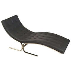 Vintage 1980s Chaise Longue in Steel & Italian Leather van der Rohe Style