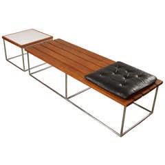 1950's Mid-century Nelson Style Slat Bench and Matching Table