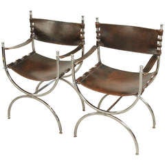 Set if 2 Campaign Chairs Maison Jansen in thick saddlelather
