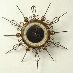 Beautiful 'Sunburst' 0rfac clock 1950's in brass metal