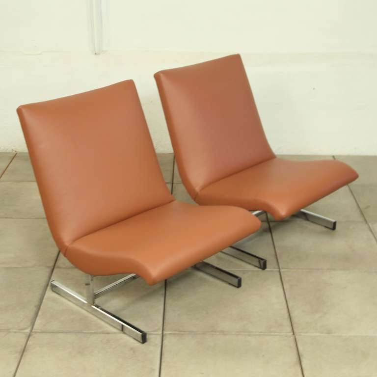 Hollywood Regency Slipper chairs designed by Milo Baughman for Thayer Coggin.