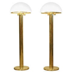High End Regency Set Of Brass And Glass Floorlamps