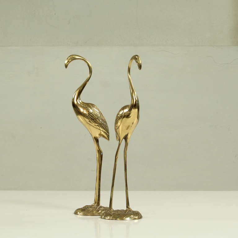 Mid-20th Century 2 Regency brass high end flamingos by 'Gilde handwerk'
