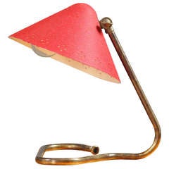 J. Kalmar Austria Desk / Table Lamp Mid Century Brass Gold Red