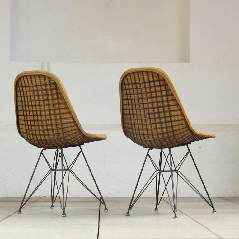 American Early Eames DKR wire chairs with 'Girard' fabric