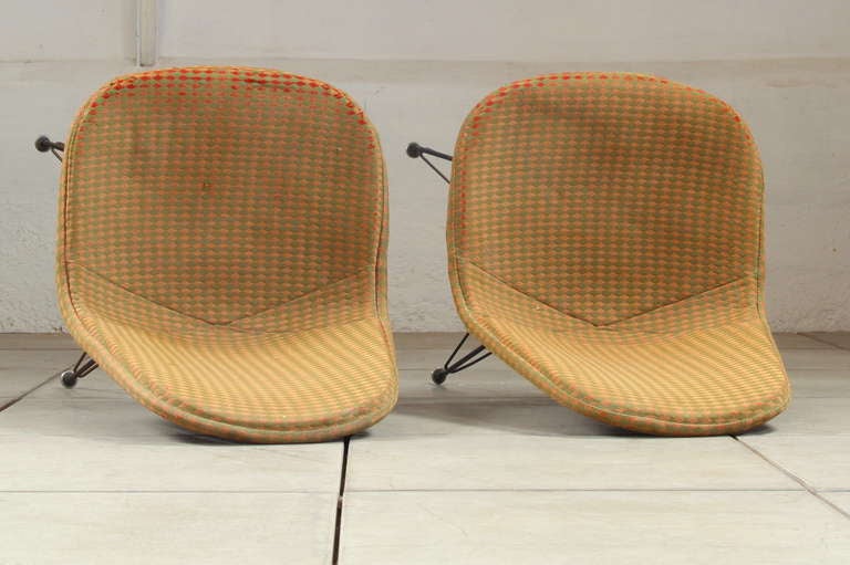 Early Eames DKR wire chairs with 'Girard' fabric 1