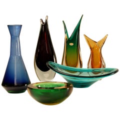 Vintage Set of 6 Seguso Murano Vase /bowls, trays 1950's