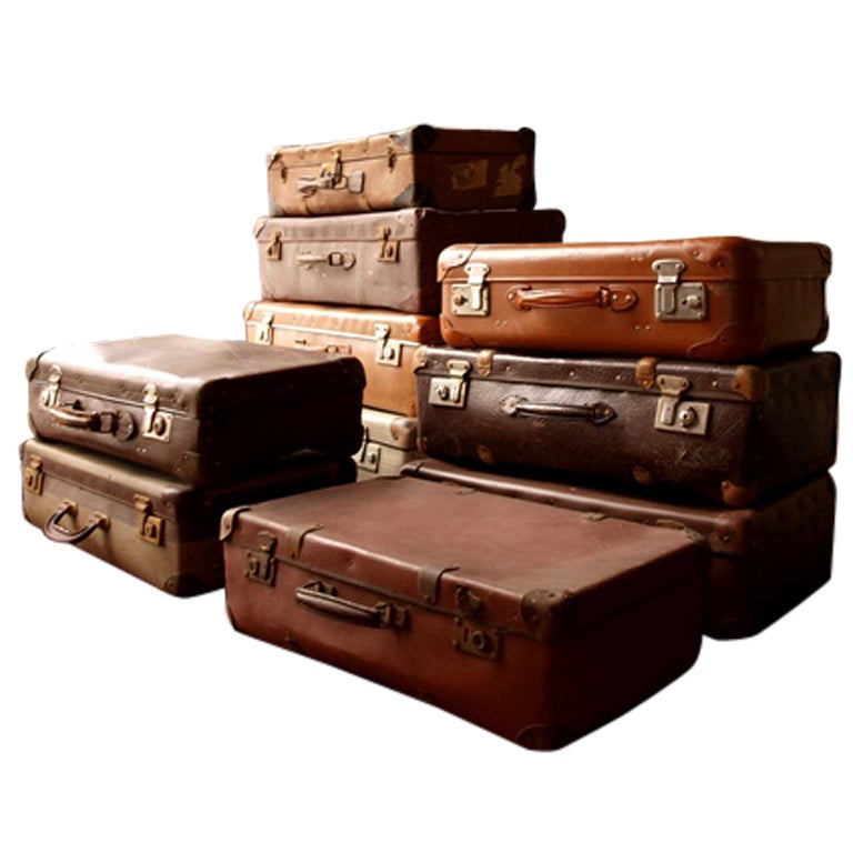 Set Of 10 Different Used Vintage Luggage Trunks at 1stdibs