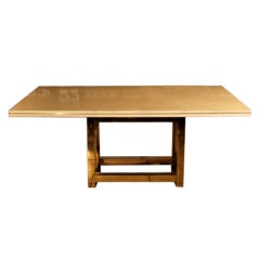 Contemporary dining table, polished travertin top