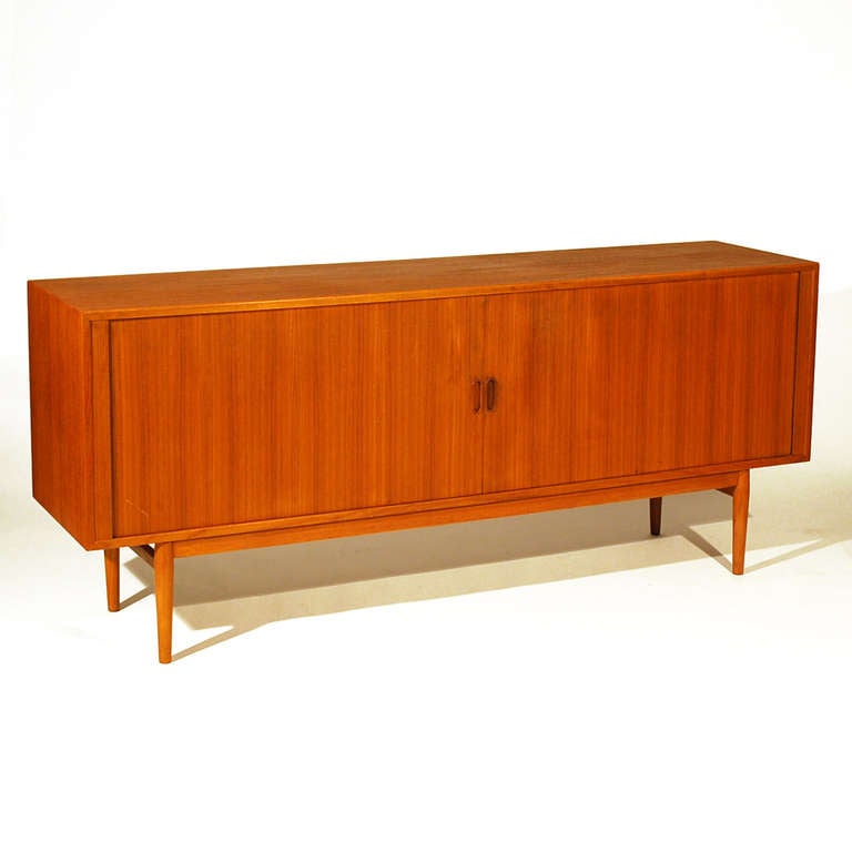 Arne Vodder for Sibast Teak Sideboard with long tambour doors. Clean lines and sturdy construction combine to make this a classic. Excellent restored condition.