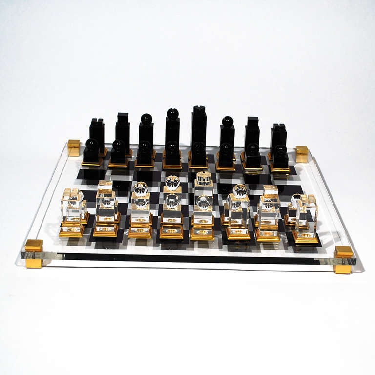Mid-Century Modern Lucite Chess Set by Michel Dumas For Sale