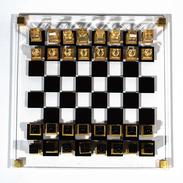 French Lucite Chess Set by Michel Dumas For Sale