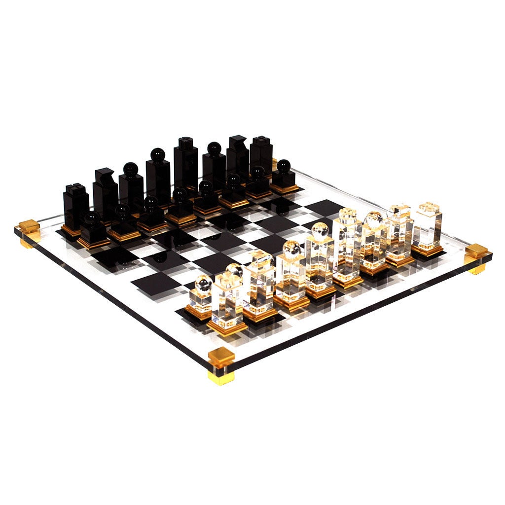 Lucite Chess Set by Michel Dumas For Sale