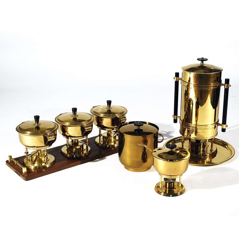 Mid-Century Modern Tommi Parzinger Brass Serving Set For Sale