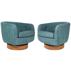 Vintage Pair Milo Baughman Swivel Tub Chairs