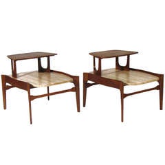 Walnut and Travertine End Tables
