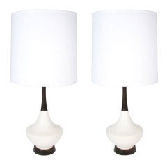 Pair Mid Century Pebble Pottery Lamps