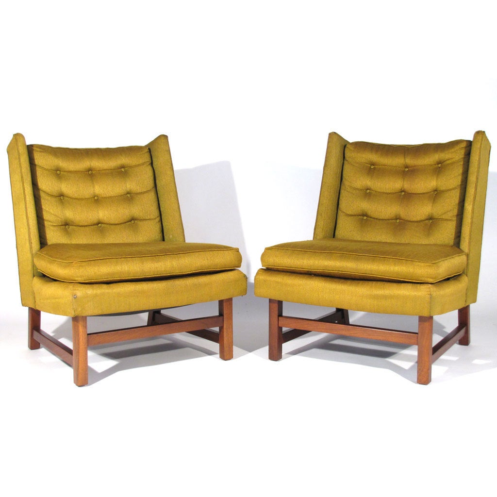 Pair of Edward Wormley-Style Wingback Chairs For Sale