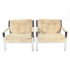Pair Milo Baughman Chrome Lounge Chairs