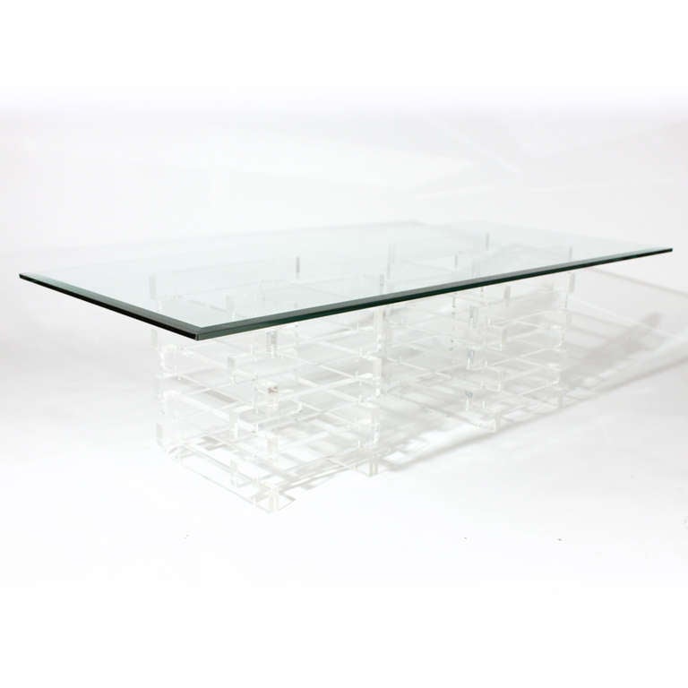 Mid-Century Modern Stacked Lucite and Glass Coffee Table