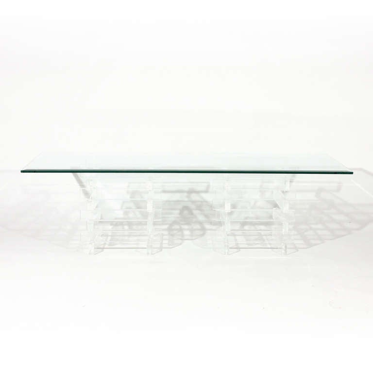 American Stacked Lucite and Glass Coffee Table