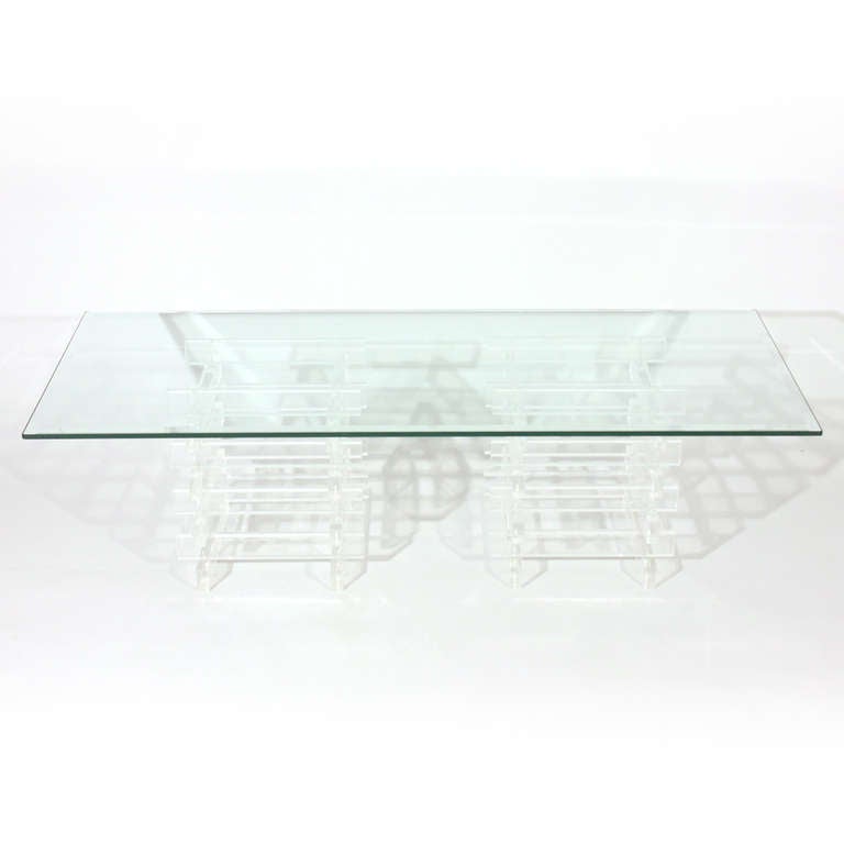 Stacked Lucite and Glass Coffee Table In Good Condition In Baltimore, MD