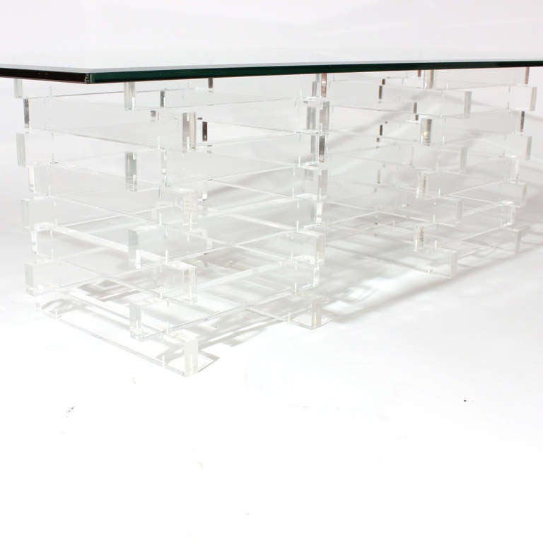 Late 20th Century Stacked Lucite and Glass Coffee Table