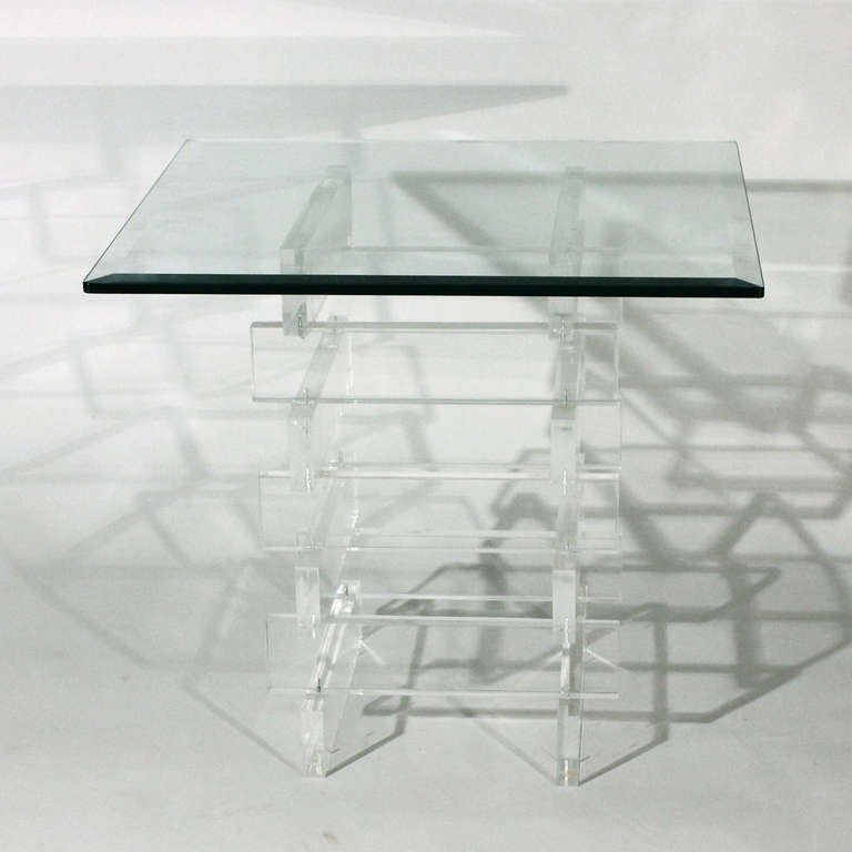 Mid-Century Modern Stacked Lucite and Glass Side Table