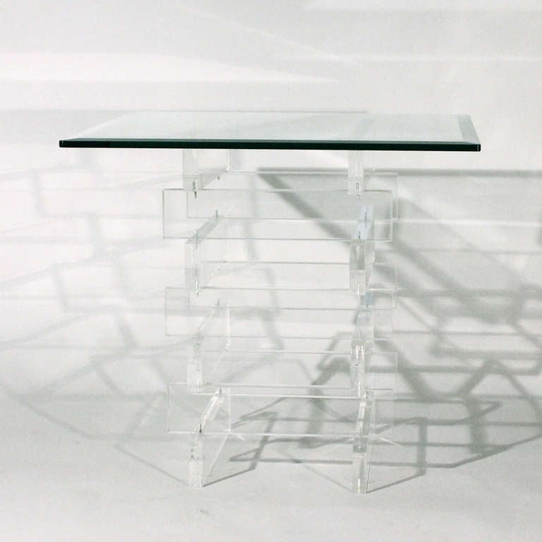 American Stacked Lucite and Glass Side Table