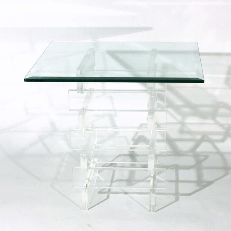 Stacked Lucite and Glass Side Table In Good Condition In Baltimore, MD