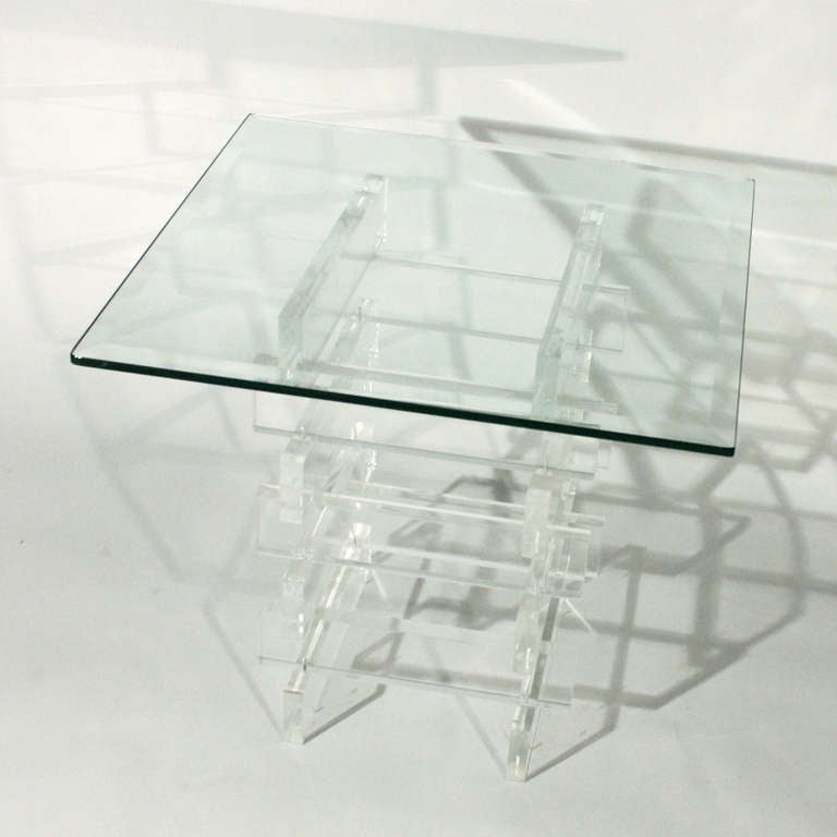 Late 20th Century Stacked Lucite and Glass Side Table