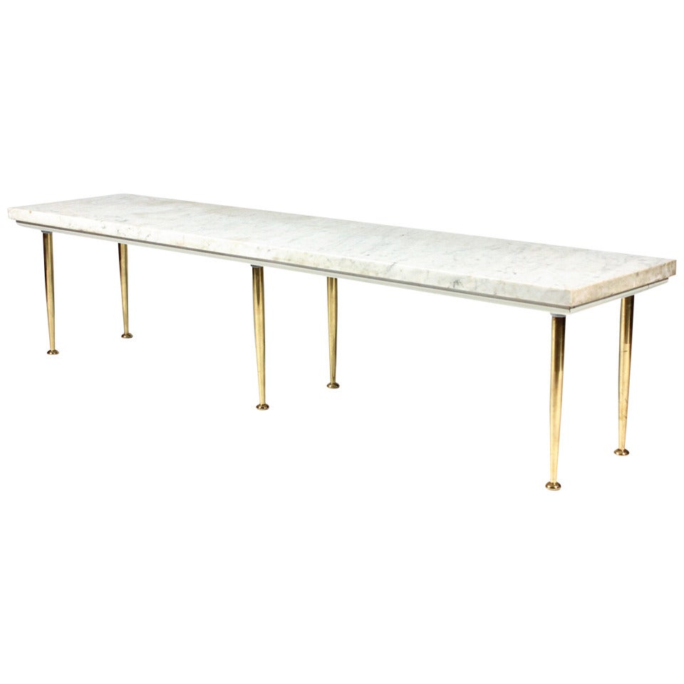 Long Marble and Brass Coffee Table For Sale