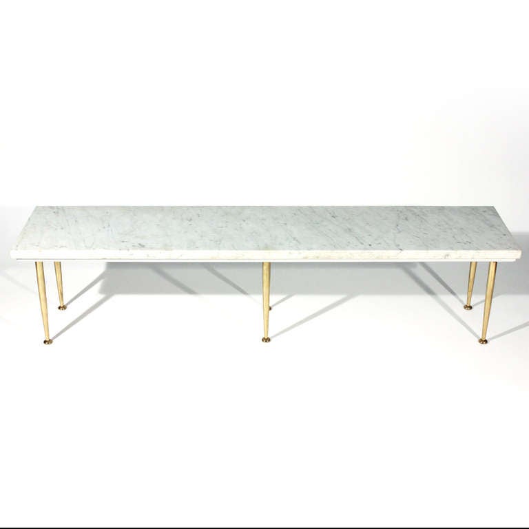 Italian Long Marble and Brass Coffee Table For Sale