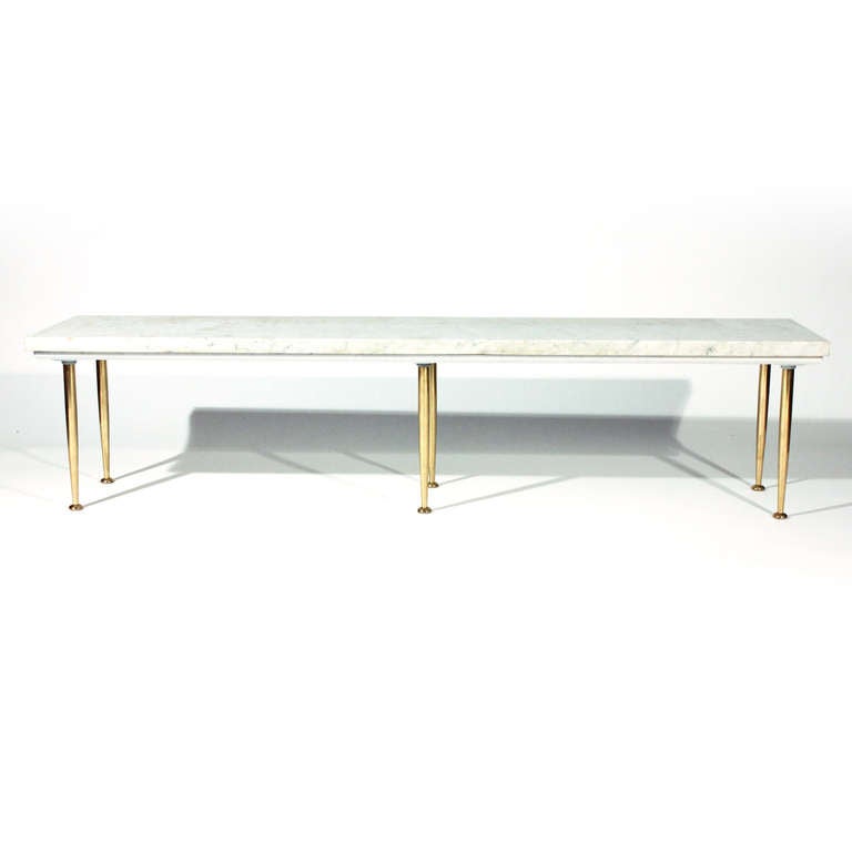 Long Marble and Brass Coffee Table In Good Condition For Sale In Baltimore, MD