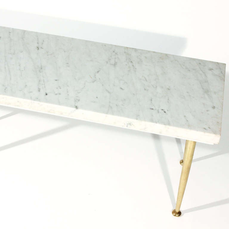 Mid-20th Century Long Marble and Brass Coffee Table For Sale