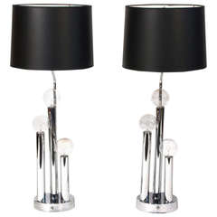 Large Chrome, Four Tier Table Lamps